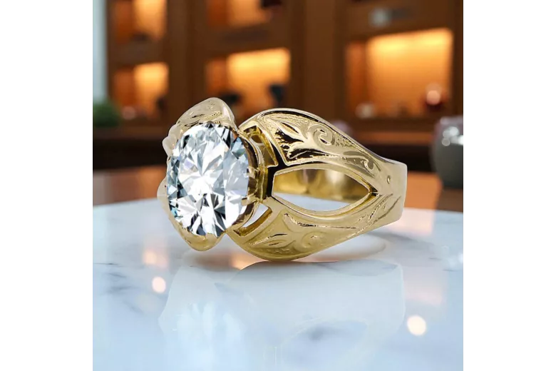 Vintažinis stilius Žiedas Žirkoniai 14k geltono aukso vrc135y